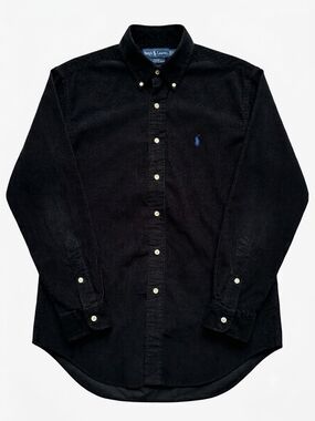 Ralph Lauren Blake Corduroy Long Sleeve Button Down Shirt Black Small Blue Pony